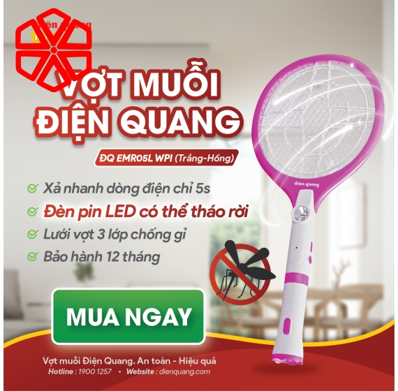 Bộ vợt muỗi Điện Quang ĐQ EMR05L WPI ( Trắng - hồng )