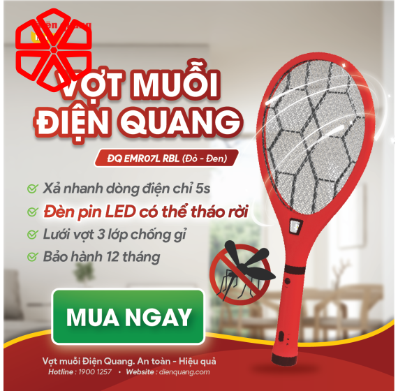 Bộ vợt muỗi đa năng Điện Quang ĐQ EMR07L RBL ( Đỏ - Đen )