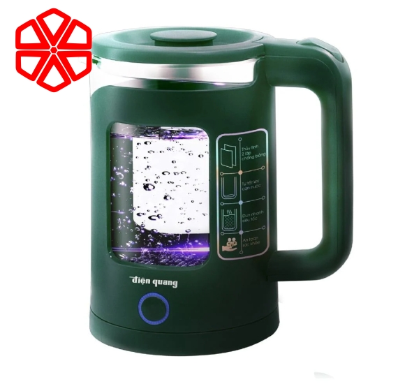 Ấm đun nước siêu tốc Điện Quang ĐQ EKT16 1515 MG ( 1500W, 1.5L, inox 201, thủy tinh cách nhiệt, màu xanh rêu)