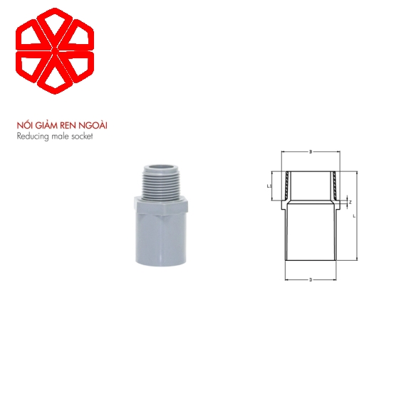 Nối PVC-U 27/ren ngoài 21 dày