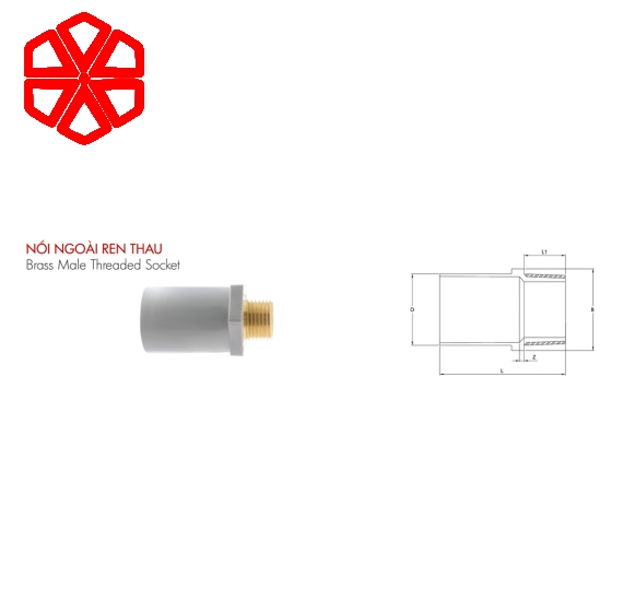 Nối PVC-U 27/ren ngoài thau 21 dày
